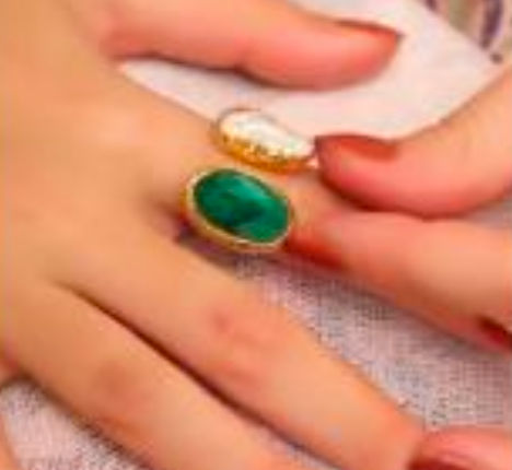 Bague dorée à l'or fin jaune Agate et perle de culture