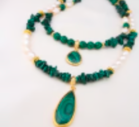 Sautoir - Malachite et perles